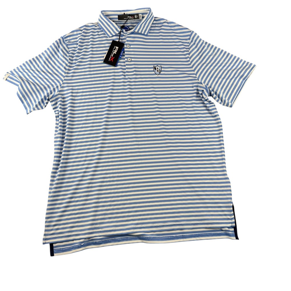 RLX‎ Ralph Lauren Mens Blue White Striped Golf Polo Shirt L NWT 785862949004